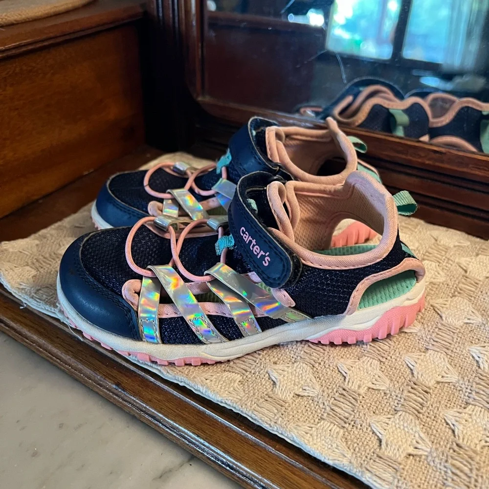 CARTER'S Classic Methor Fisherman Outdoor Activewear Sandal Navy Blue Pink Sz 12
